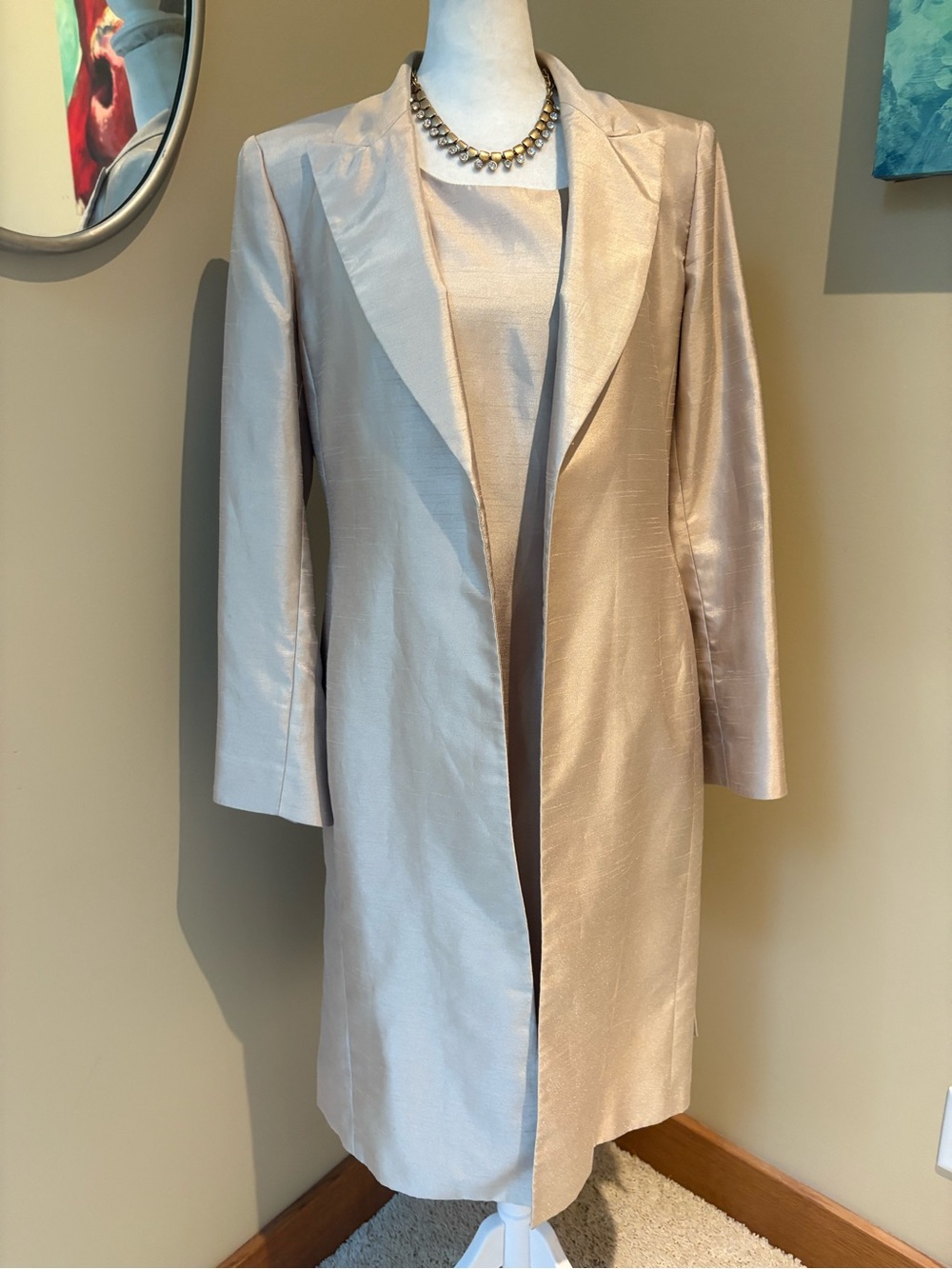 Jones New York Set Dress Coat Long Suit 💛 Raw Silk Like Champagne Gold 8P
